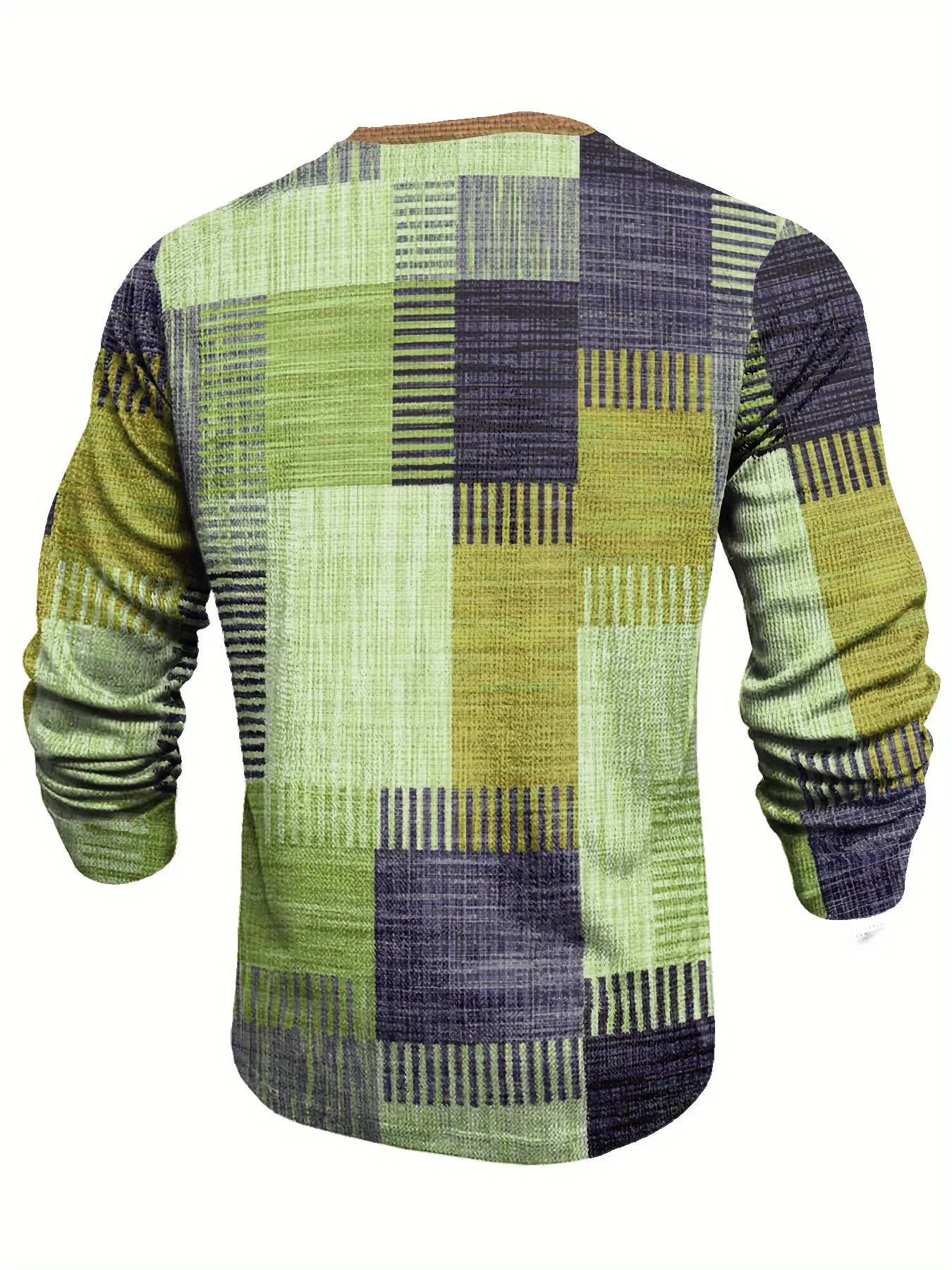 TruiFit - Heren Patchwork Lange Mouw Henley Shirt met Knoopsluiting