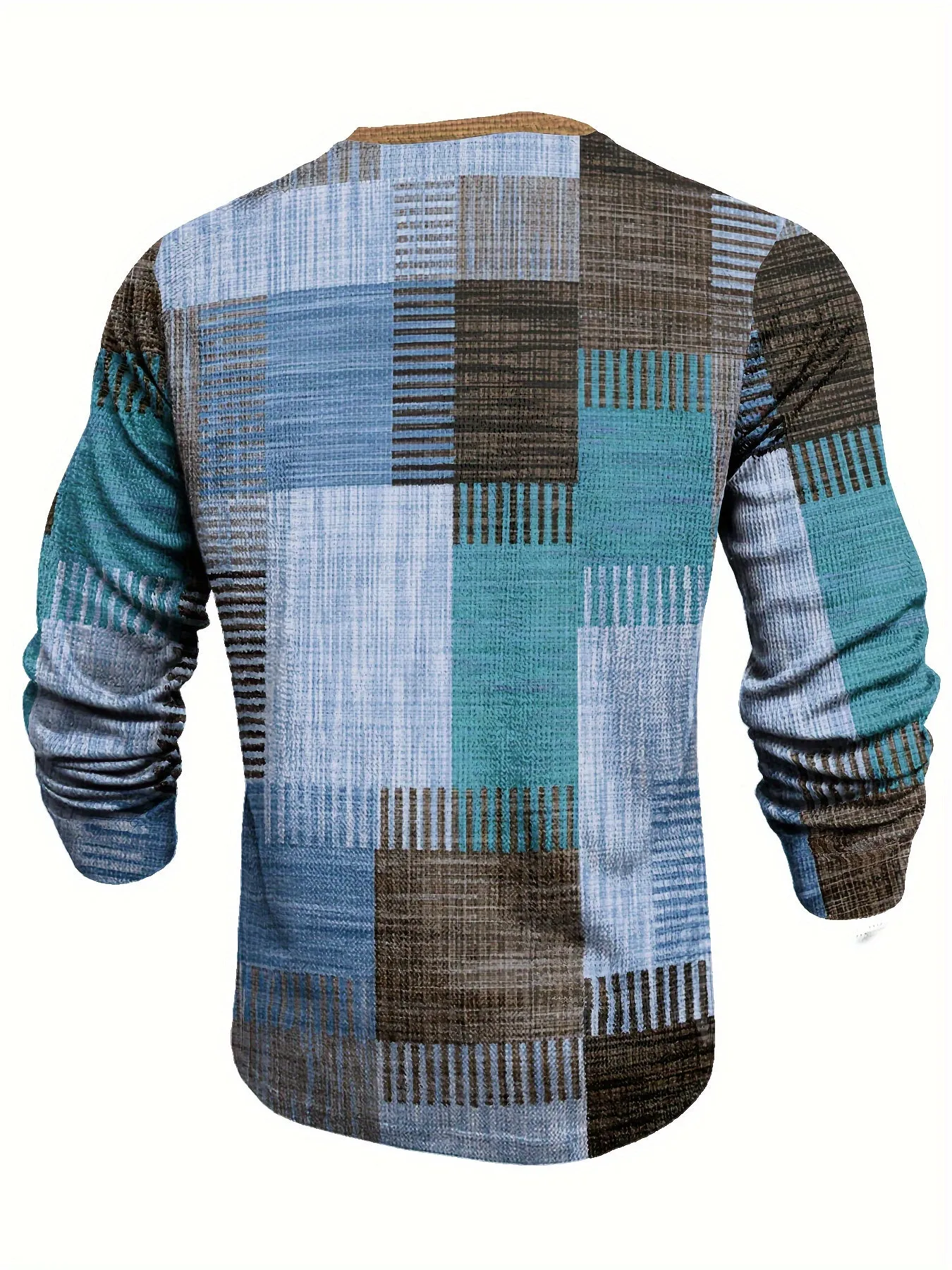 TruiFit - Heren Patchwork Lange Mouw Henley Shirt met Knoopsluiting