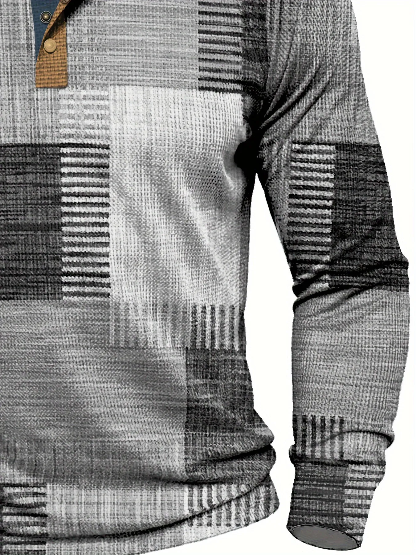 TruiFit - Heren Patchwork Lange Mouw Henley Shirt met Knoopsluiting