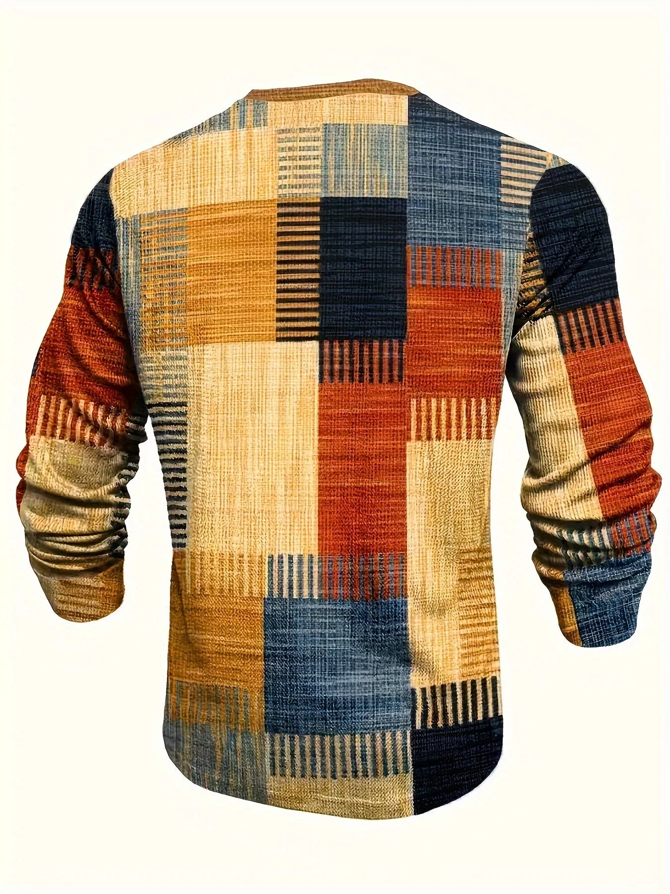 TruiFit - Heren Patchwork Lange Mouw Henley Shirt met Knoopsluiting