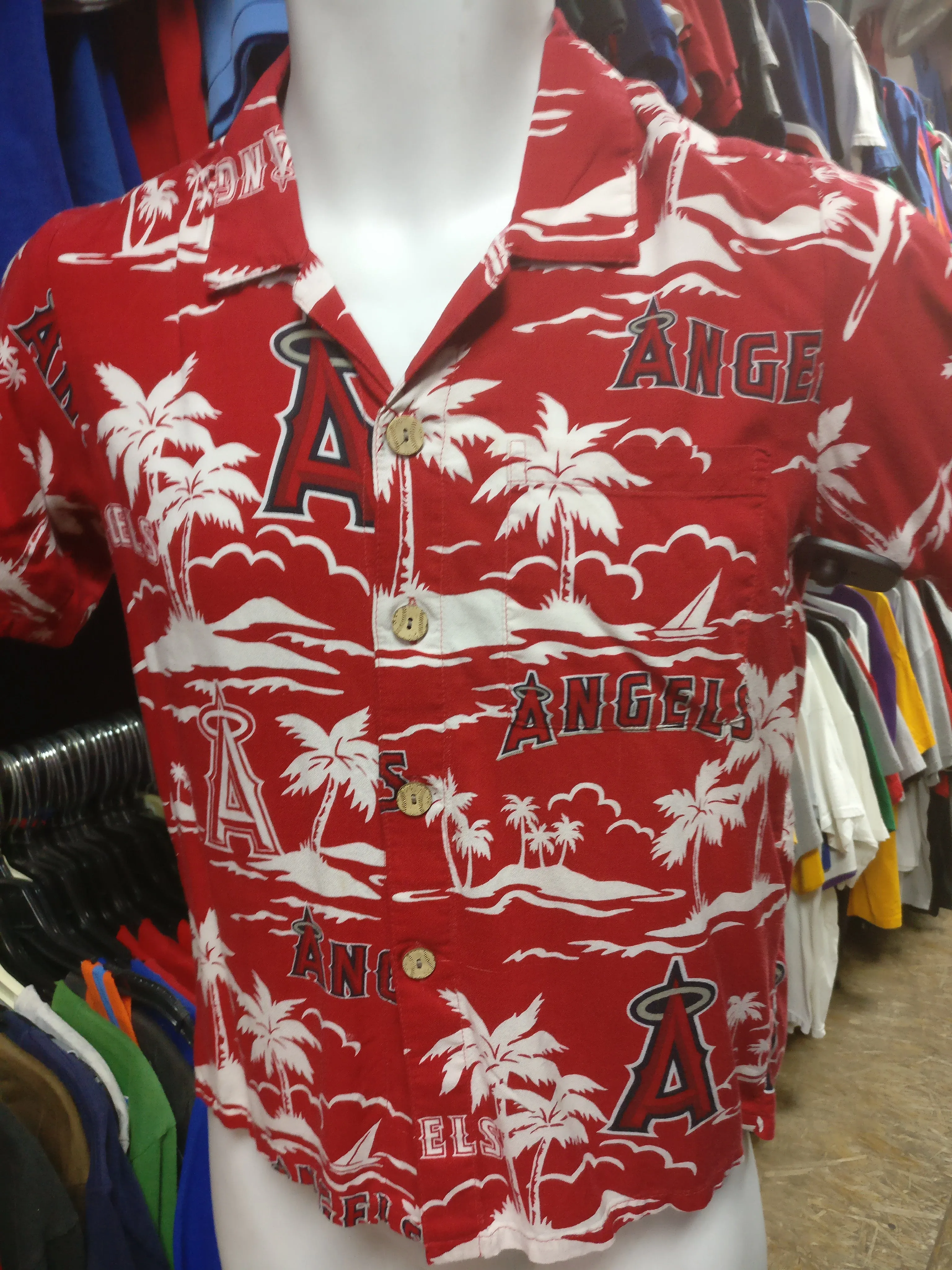 Vintage ANAHEIM ANGELS MLB Reyn Spooner Rayon Hawaiian Shirt YM