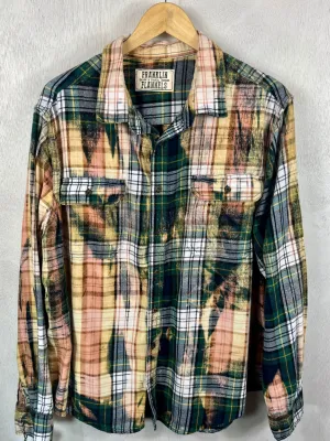 Vintage Green, Navy, Pink, Yellow and White Flannel Size Large