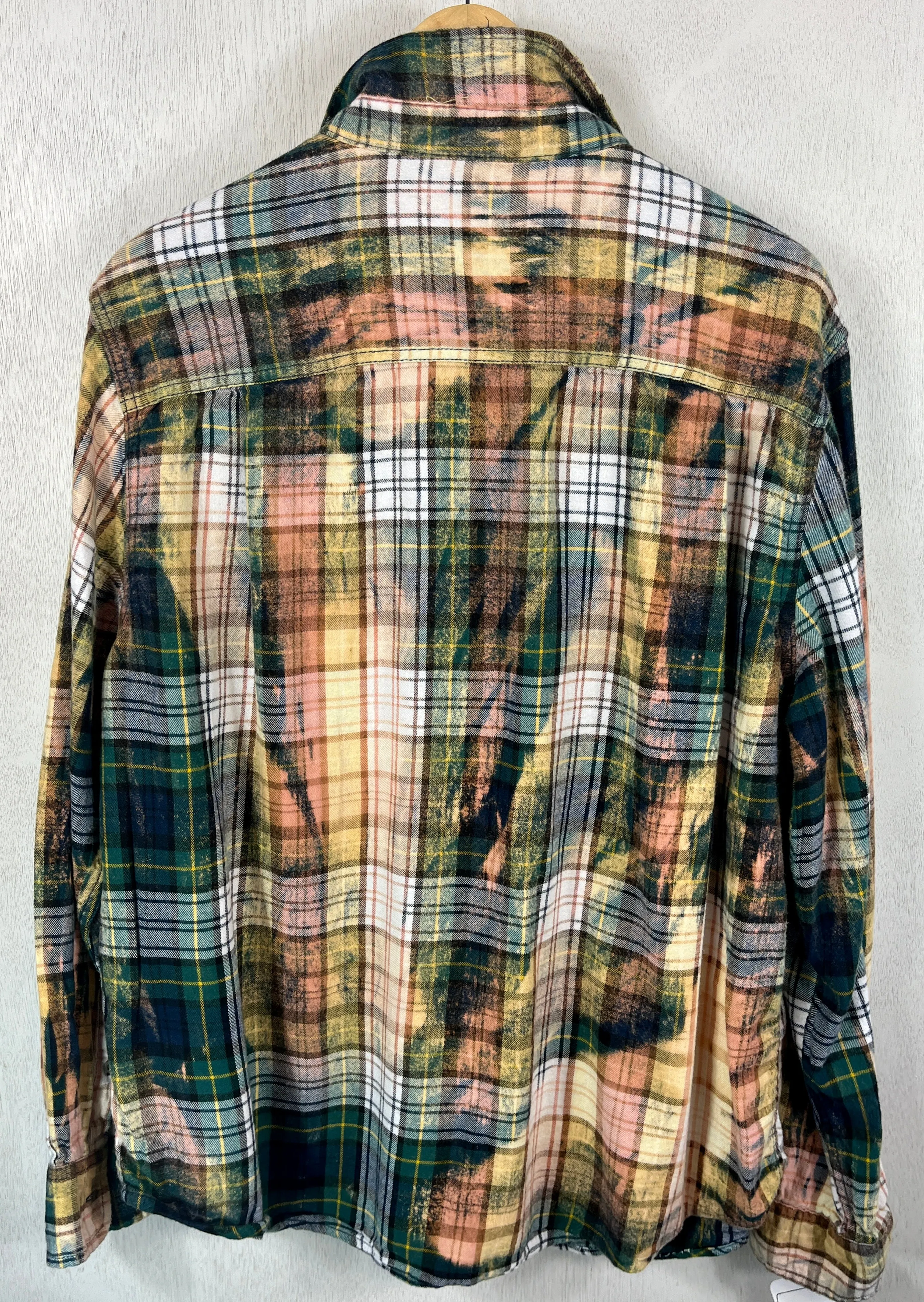Vintage Green, Navy, Pink, Yellow and White Flannel Size Large