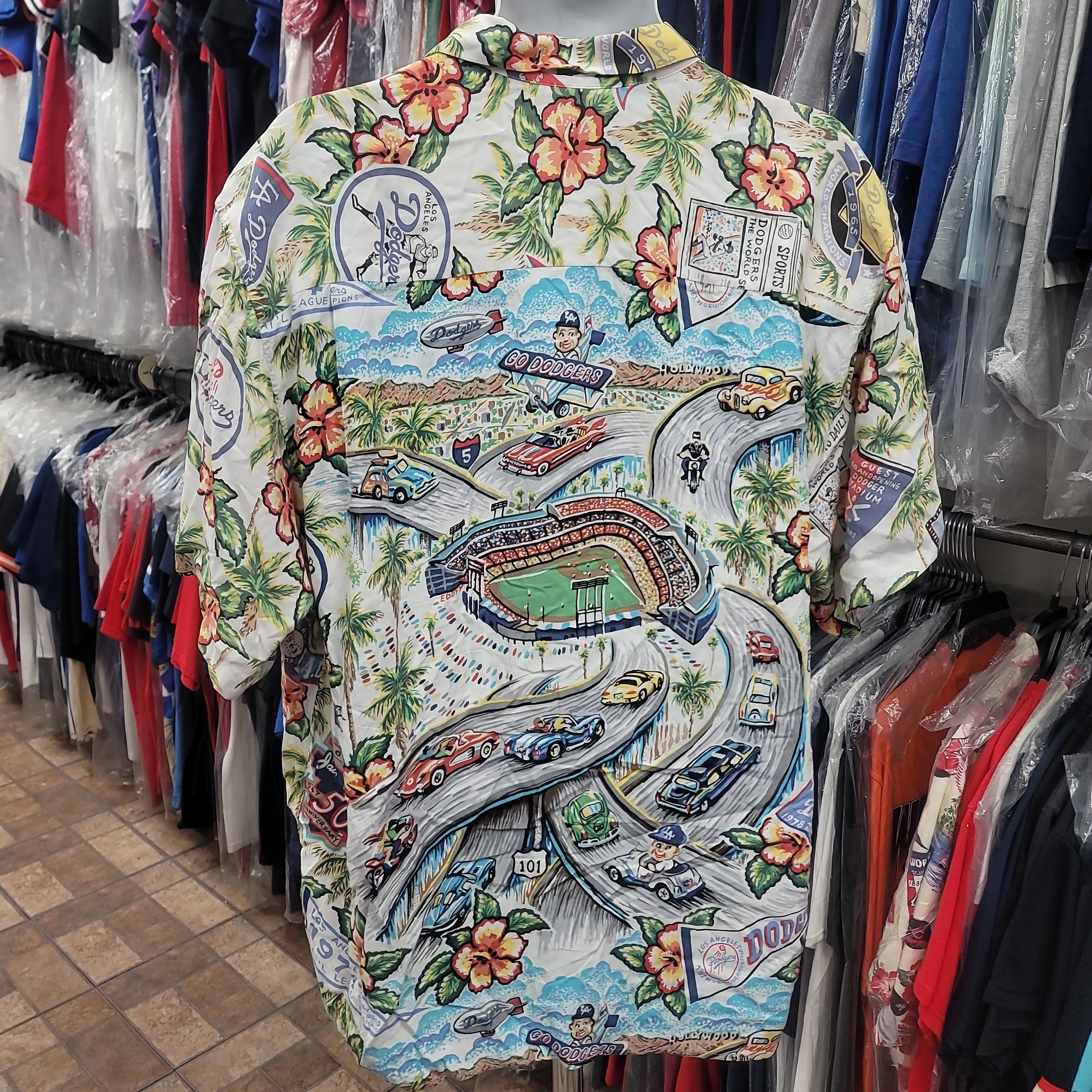 Vintage LOS ANGELES DODGERS MLB Reyn Spooner Rayon Hawaiian Shirt XL