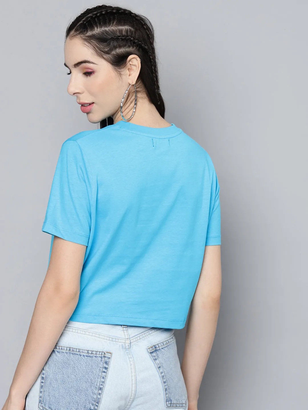 Women Blue Call-Me-Never Crop Boxy T-Shirt
