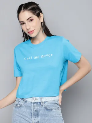 Women Blue Call-Me-Never Crop Boxy T-Shirt