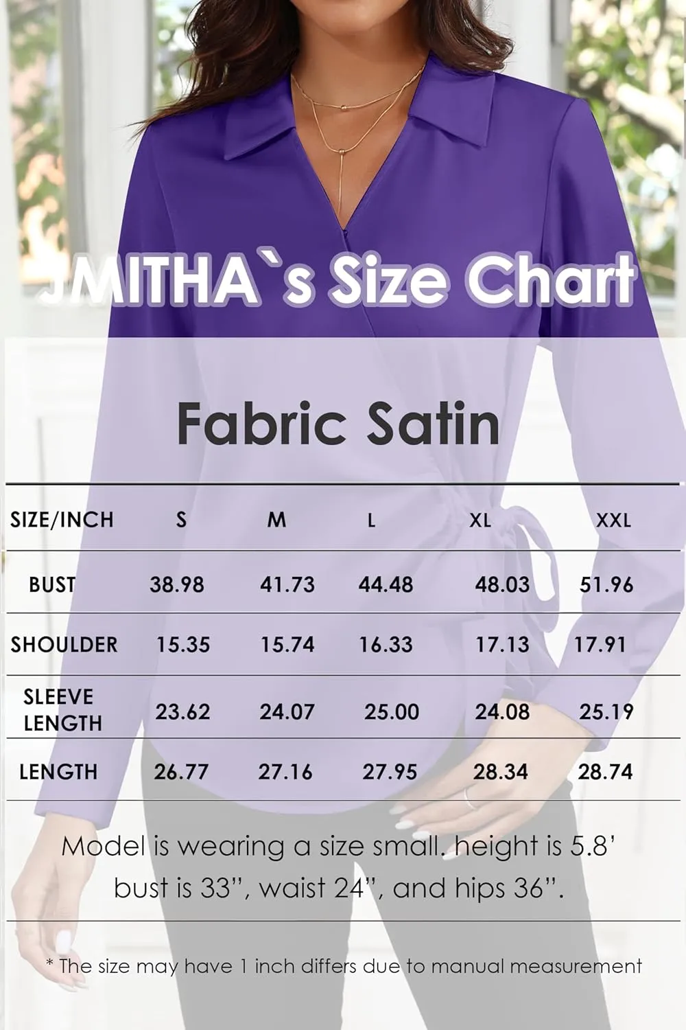 Women Satin Silk Blouse Wrap Tie Knot Front V Neck Long Sleeve Shirt Casual Office Work Tunic Pullover Top