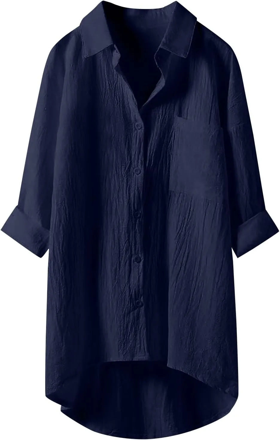 Womens Cotton Linen Button Down Flowy Shirts Long Sleeve V Neck Elegant High Low Loose Tops Plain Oversize Blouse