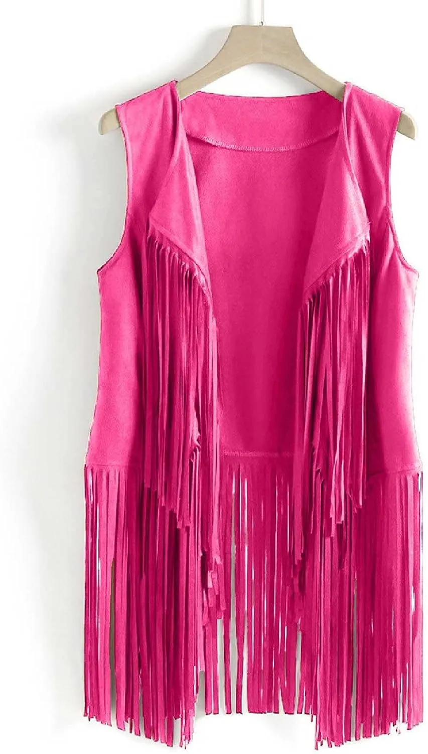 Womens Vintage Western Fringe Vest Tops Classic Suede Leather 70s Cowboy Shirt Sleeveless Tassel Cardigan Coat