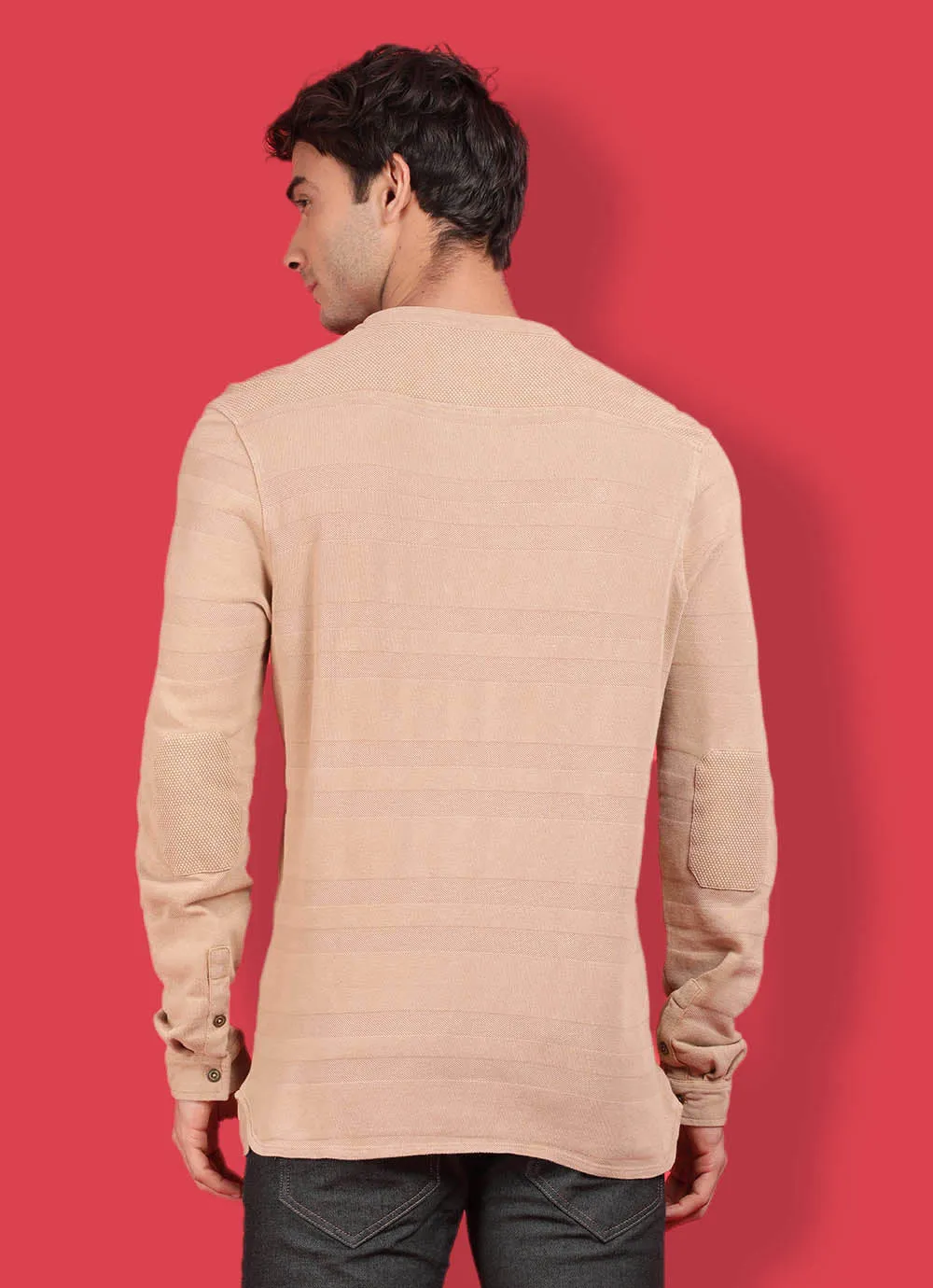 Yellow Cotton  Long Sleeve Henley T-Shirt